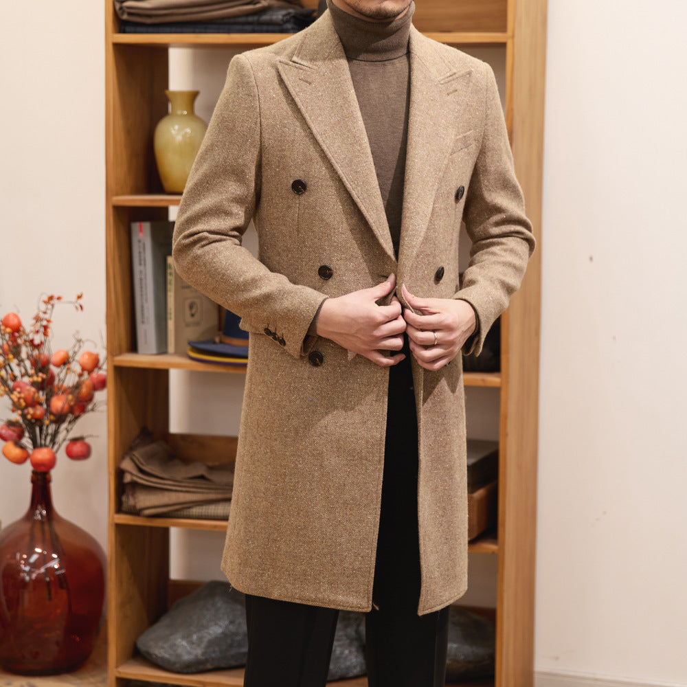 Autumn And Winter Brown Bar Warm Wool Overcoat