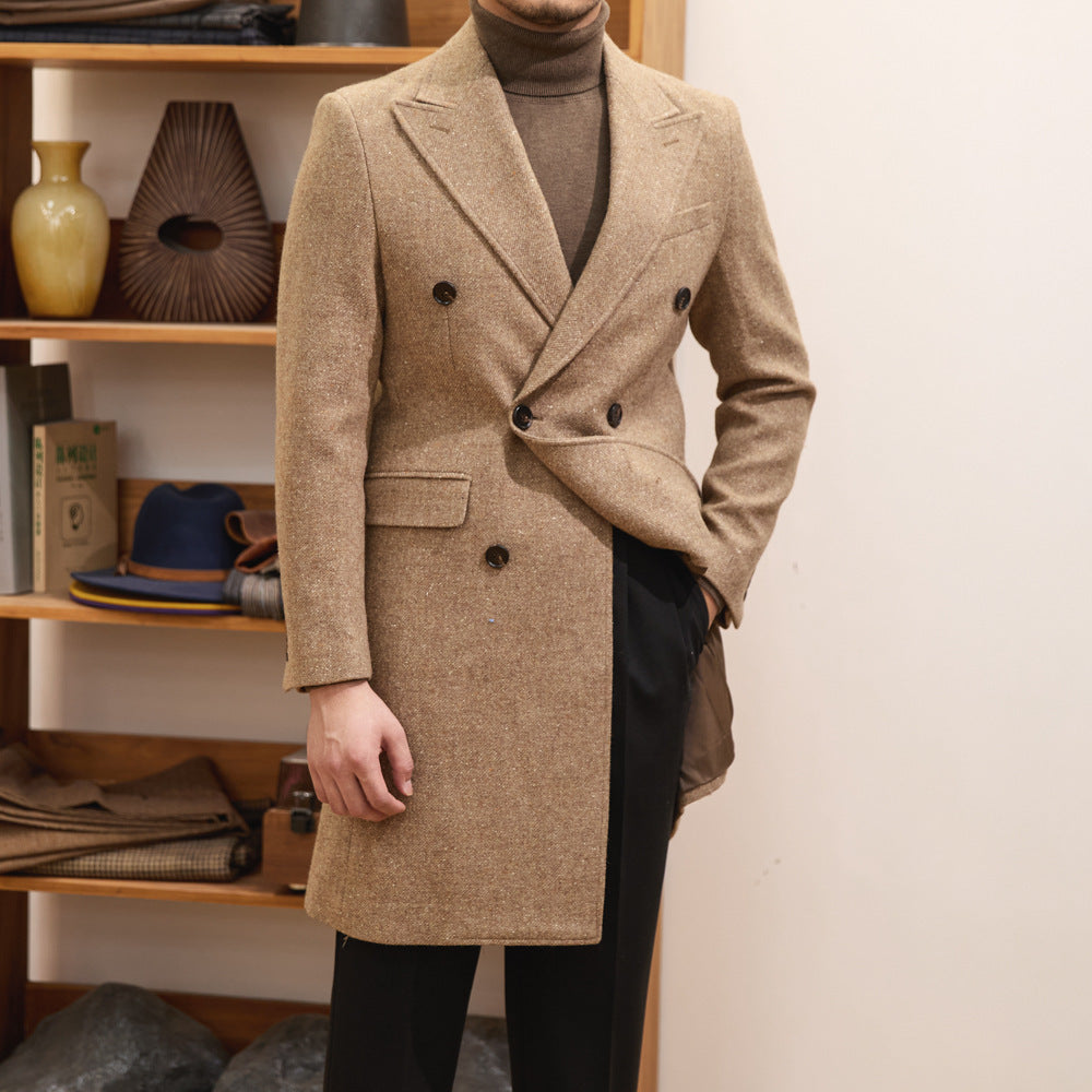 Autumn And Winter Brown Bar Warm Wool Overcoat
