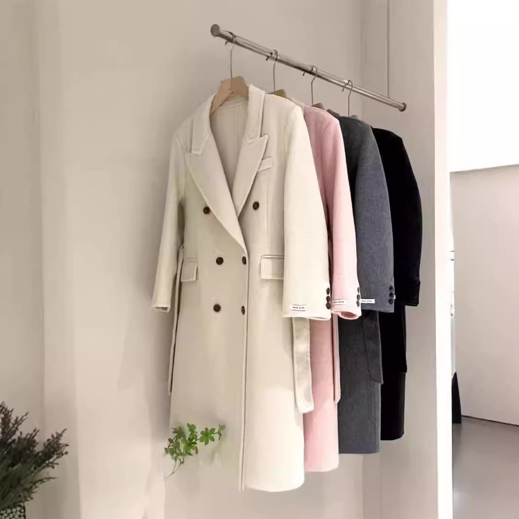 Double-breasted Shoulder Double-sided Wool Overcoat