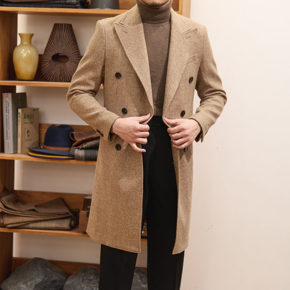 Autumn And Winter Brown Bar Warm Wool Overcoat