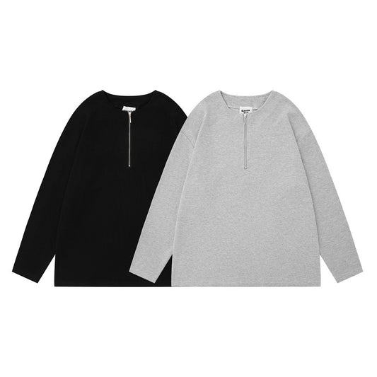 Solid Color Loose Half Long-sleeve Zipper Men - STS Wears