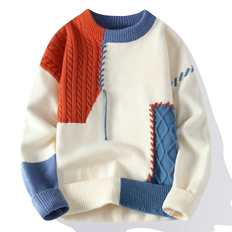 Sweater Men's American Retro Color Contrast Patchwork - STS Wears