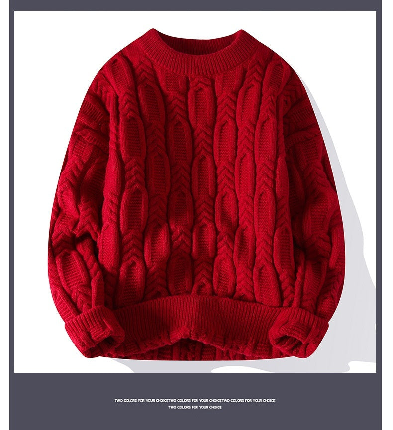 Men's Long-sleeved Round Neck Pullover Thick Needle Sweater - STS Wears