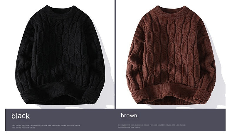 Men's Long-sleeved Round Neck Pullover Thick Needle Sweater - STS Wears