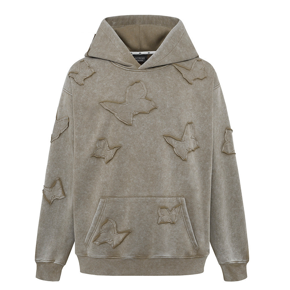 Butterfly Affixed Cloth Embroidered Hooded Sweater Unisex Autumn - STS Wears