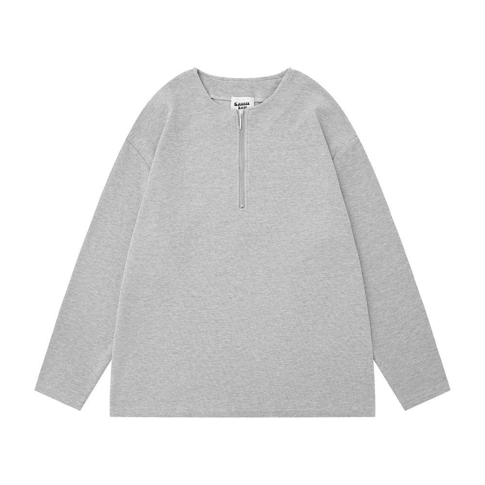 Solid Color Loose Half Long-sleeve Zipper Men - STS Wears