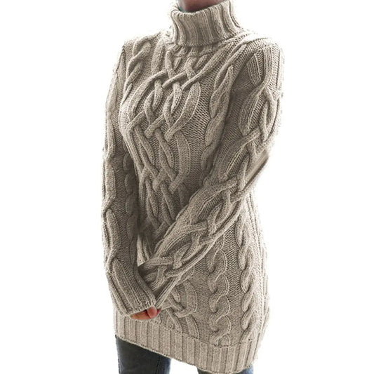 Turtleneck Twist Knitted Sweater Dress - STS Wears