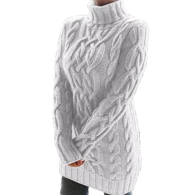 Turtleneck Twist Knitted Sweater Dress - STS Wears