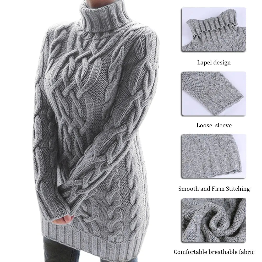 Turtleneck Twist Knitted Sweater Dress - STS Wears