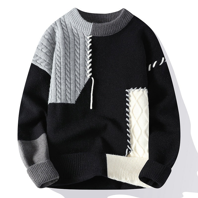 Sweater Men's American Retro Color Contrast Patchwork - STS Wears