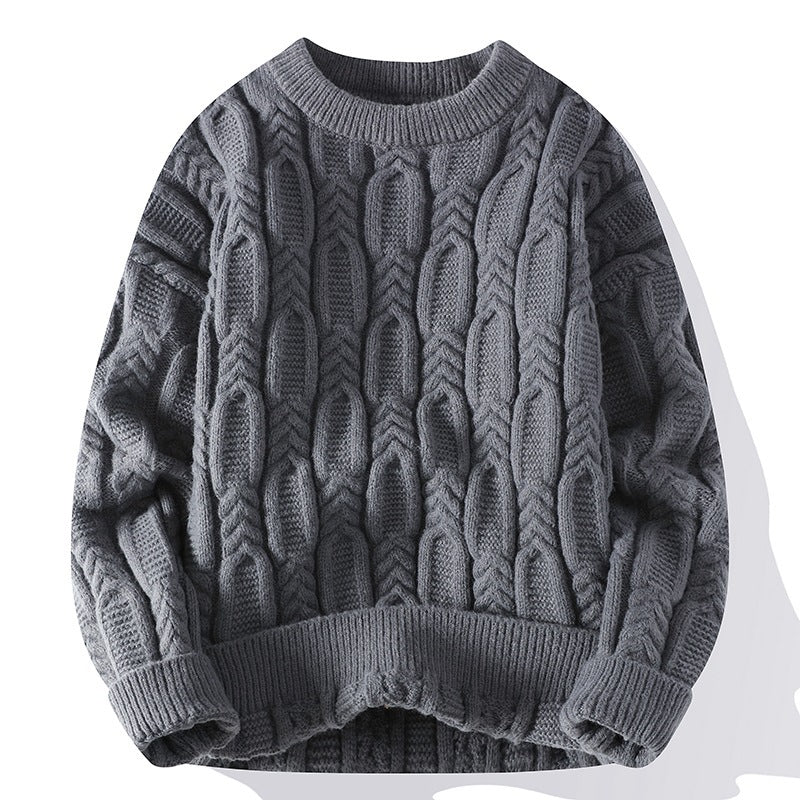 Men's Long-sleeved Round Neck Pullover Thick Needle Sweater - STS Wears