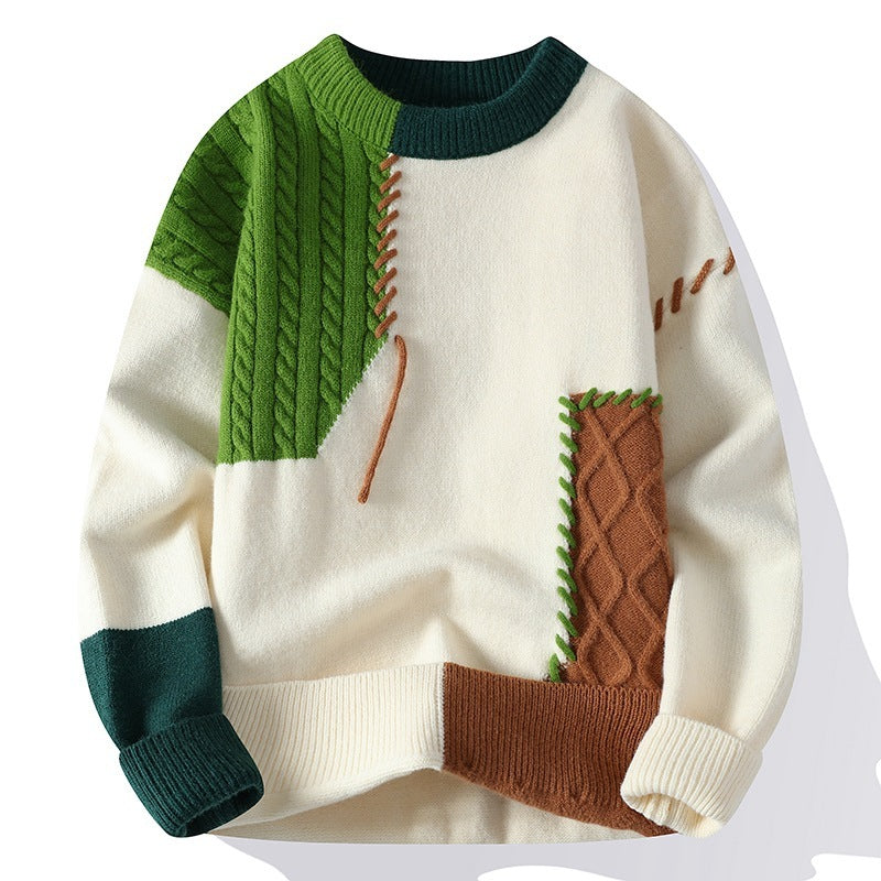 Sweater Men's American Retro Color Contrast Patchwork - STS Wears