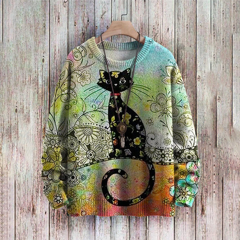 Abstract Style Digital Printing Drop-shoulder Long Sweater - STS Wears