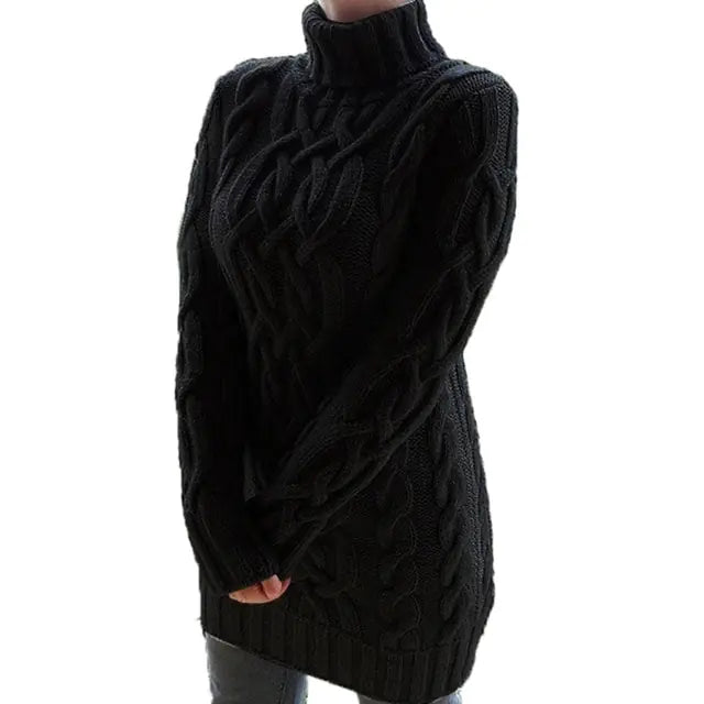 Turtleneck Twist Knitted Sweater Dress - STS Wears