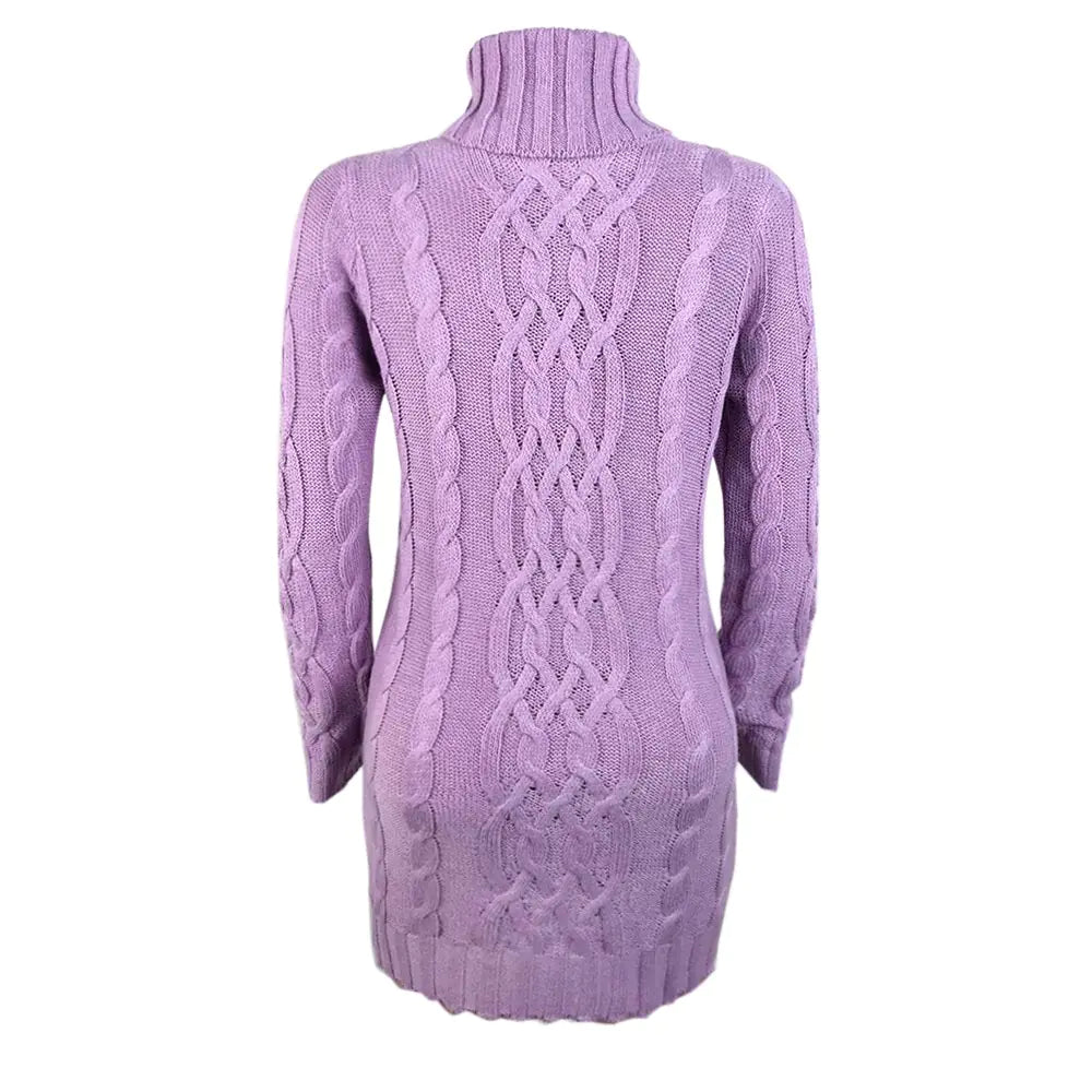 Turtleneck Twist Knitted Sweater Dress - STS Wears