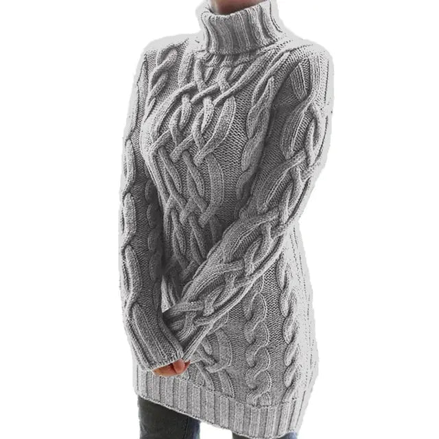 Turtleneck Twist Knitted Sweater Dress - STS Wears